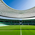 Bioclimatic Stadium Design in Seville**
"A modern stadium in Seville, Spain, designed with bioclimatic principles. Focus on natural ventilation strategies, with visible airflow patterns and green walls. Appropriate attire, safe for work, perfect anatomy, natural proportions, professional architecture photography, showcasing sustainable design and energy efficiency in a sunny, Andalusian setting. Family-friendly, modest and modern architecture."
**