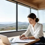 집짓기 전 체크리스트 - **Prompt 1: The Visionary Architect's Dream**
"A talented female architect, in her late 30s, wit...